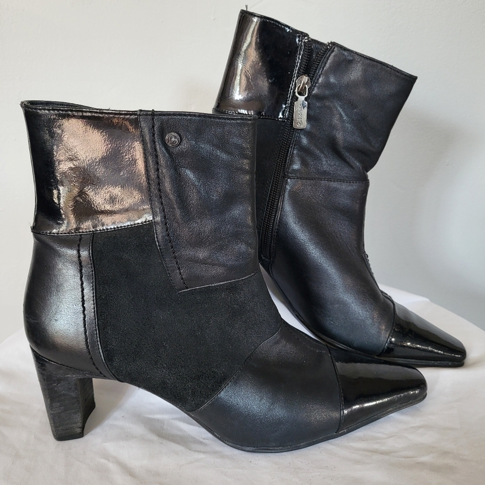 Blondo Chunky Heel Leather Suede Mix Side Zip Heeled Ankle Boots Black Size 9.5